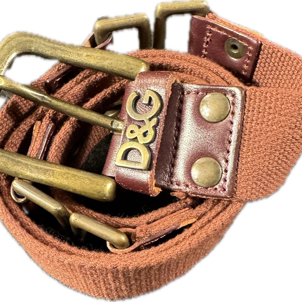 Dolce & Gabbana D&G Canvas & Leather Belt Brown Brass Hardware